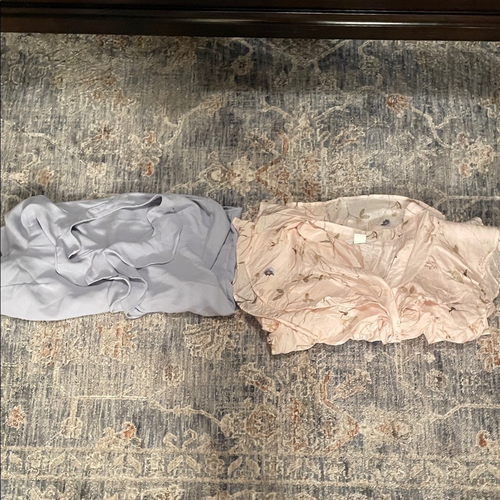 Set of 2 H&M Light Blue and Pink Floral Women's Ruffle blouses
